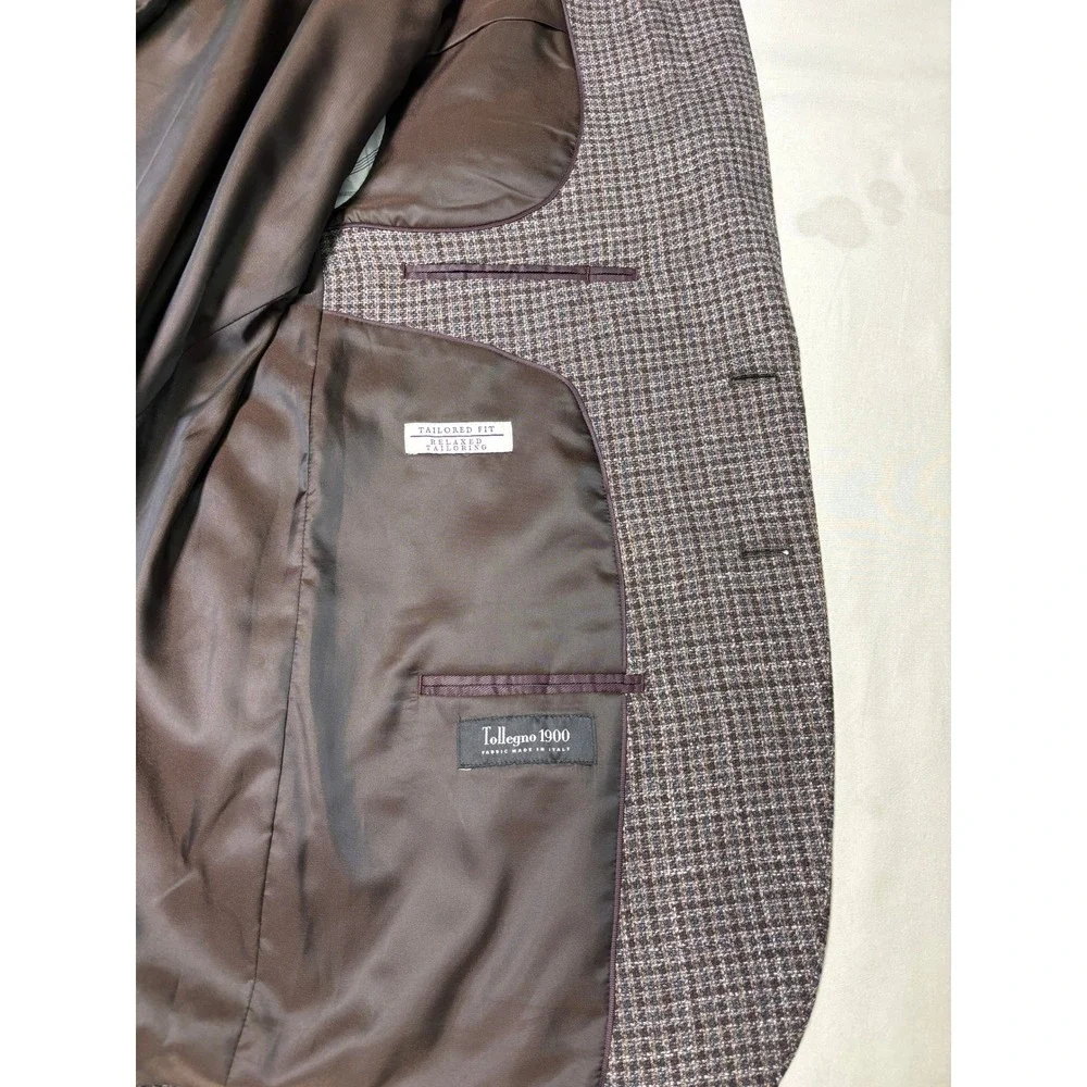 Jos A Bank 1905 X Tollegno 1900 Mens 44 Short Brown Houndstooth Wool Sport Coat